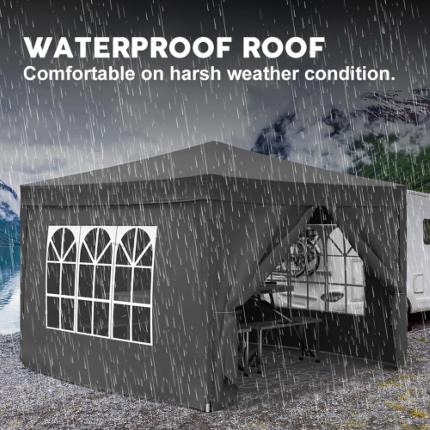 10'x10' Folding Awning, Gazebo, Portable Tent with 4 Removable Side Walls, Outdoor Event Shelter for Party, Beach Camping, Wedding, Pop-up Awning with 4 Pieces of Weight Bag + Carrying Bag