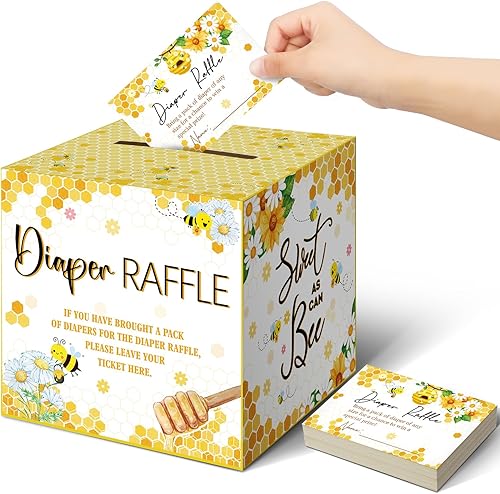 Vista 47 de Teling 51 boletos para rifas de pañales con caja de tarjetas, decoración de baby shower, caja de soporte para baby shower, para niñas y niños, rifas