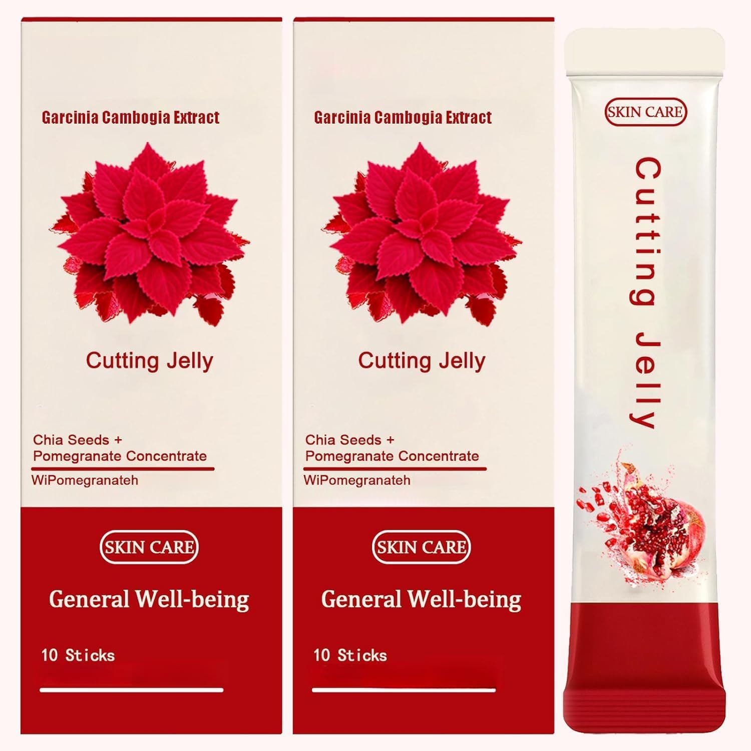 Coleology Cutting Stick Jelly – Suplemento Nutricional en Gelatina con Colágeno y Ácido Hialurónico, Sabor a Granada, 2 Paquetes de 10 Unidades (20 Sticks de 25g), Envuelto Individualmente