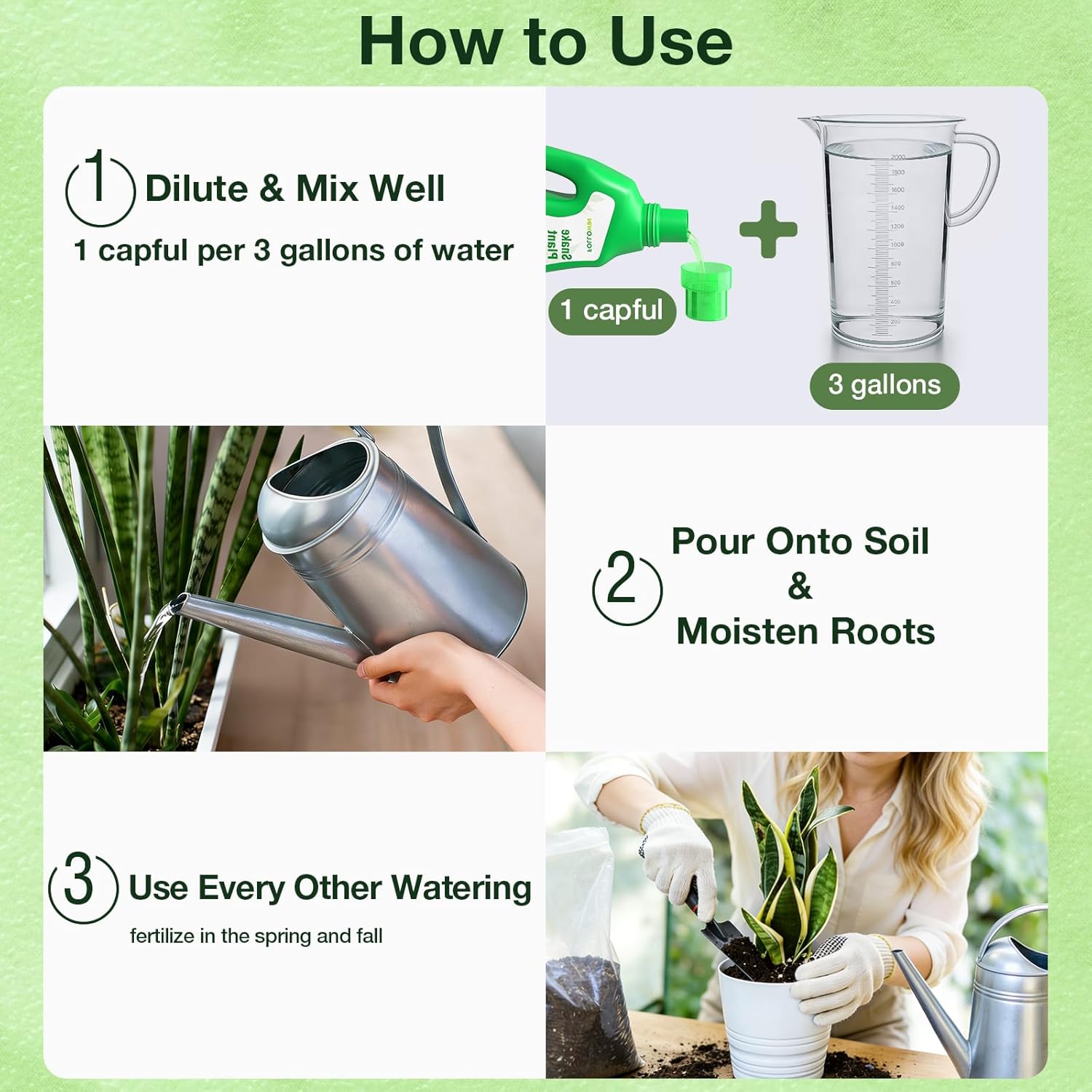 FOLLOWIN Snake Plant Liquid Fertilizer, 3-1-2 NPK Chelated Plant Food for Sansevieria, Quick-Dissolve Concentrate with Micronutrients, 21oz Bottle with Measuring Cap