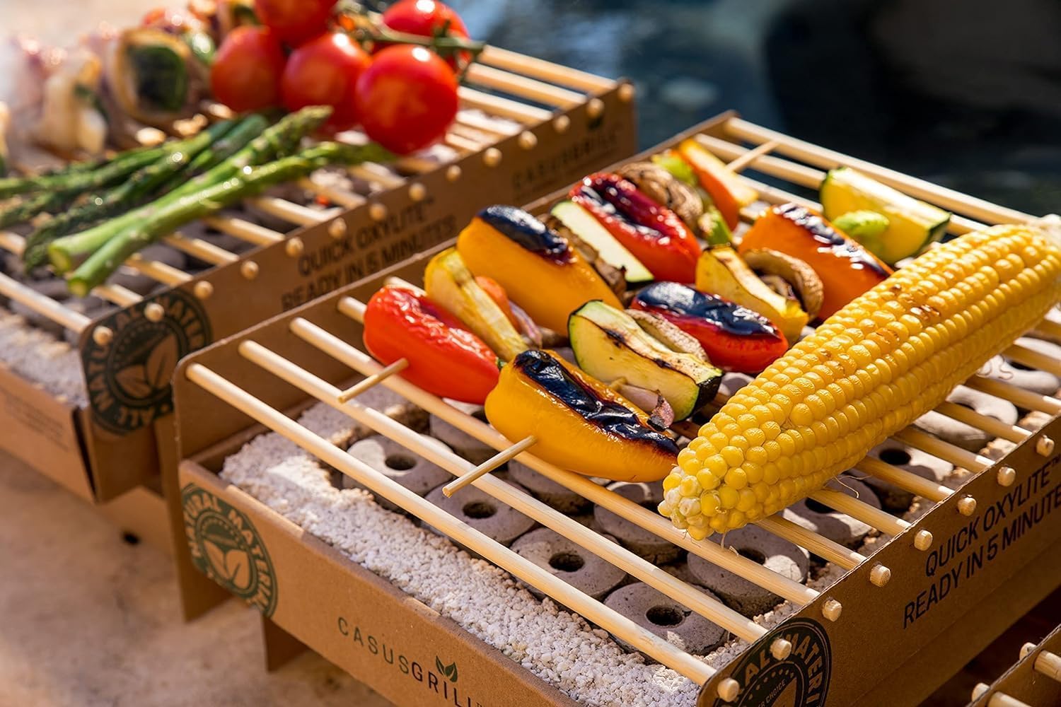 12x BURI Grill Eco Barbecue jetable Barbecue monobloc 100 % durable - Barbecue bio sans fumée 31x24 cm Charbon de bois de bambou et grille de barbecue, matériaux naturels, moins d'émissions de CO2, 5