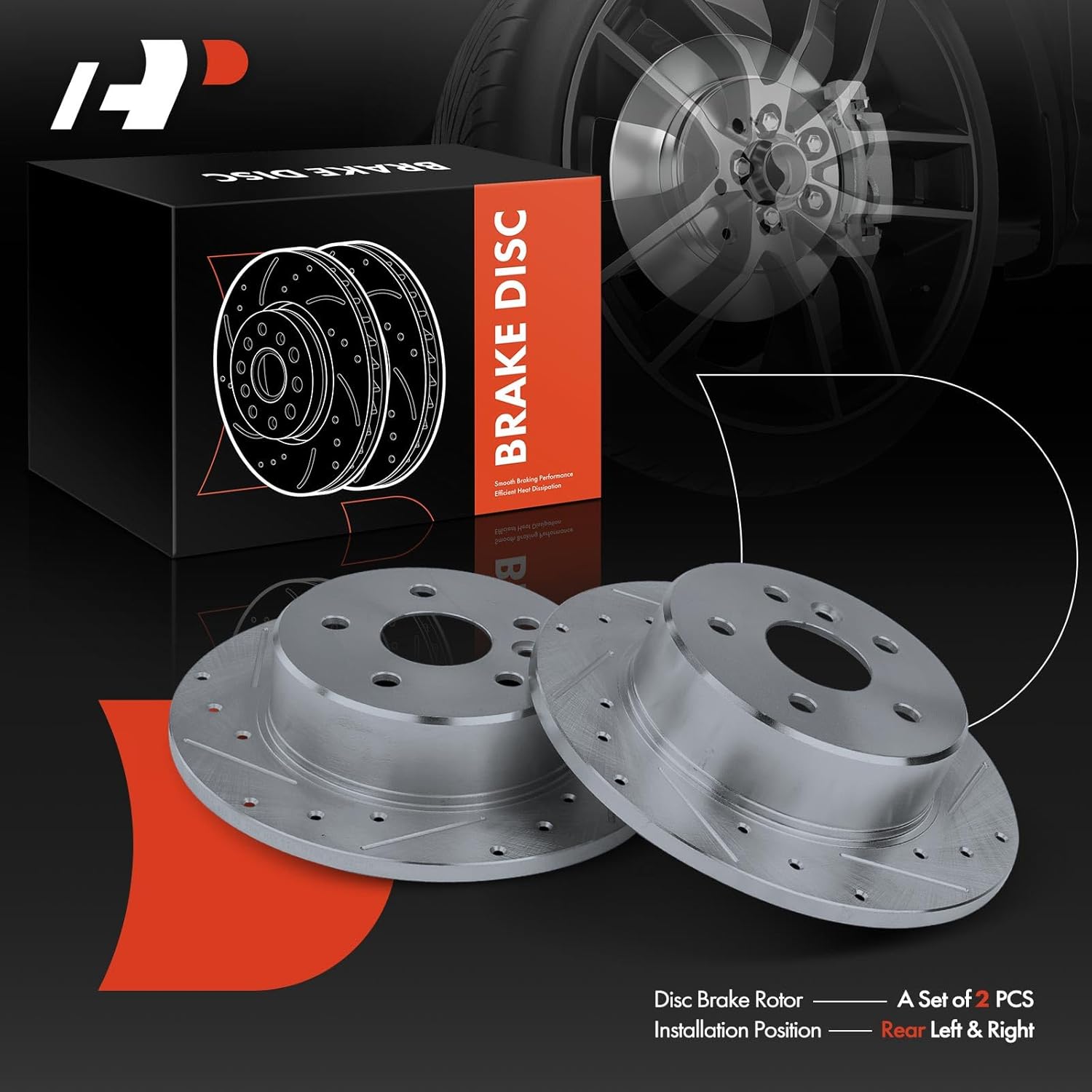 A-Premium 11.34 inch (288mm) Rear Drilled and Slotted Disc Brake Rotors Compatible with Select Toyota Models - Avalon 2000 2001 2002 2003 2004 V6 3.0L, 2-PC Set