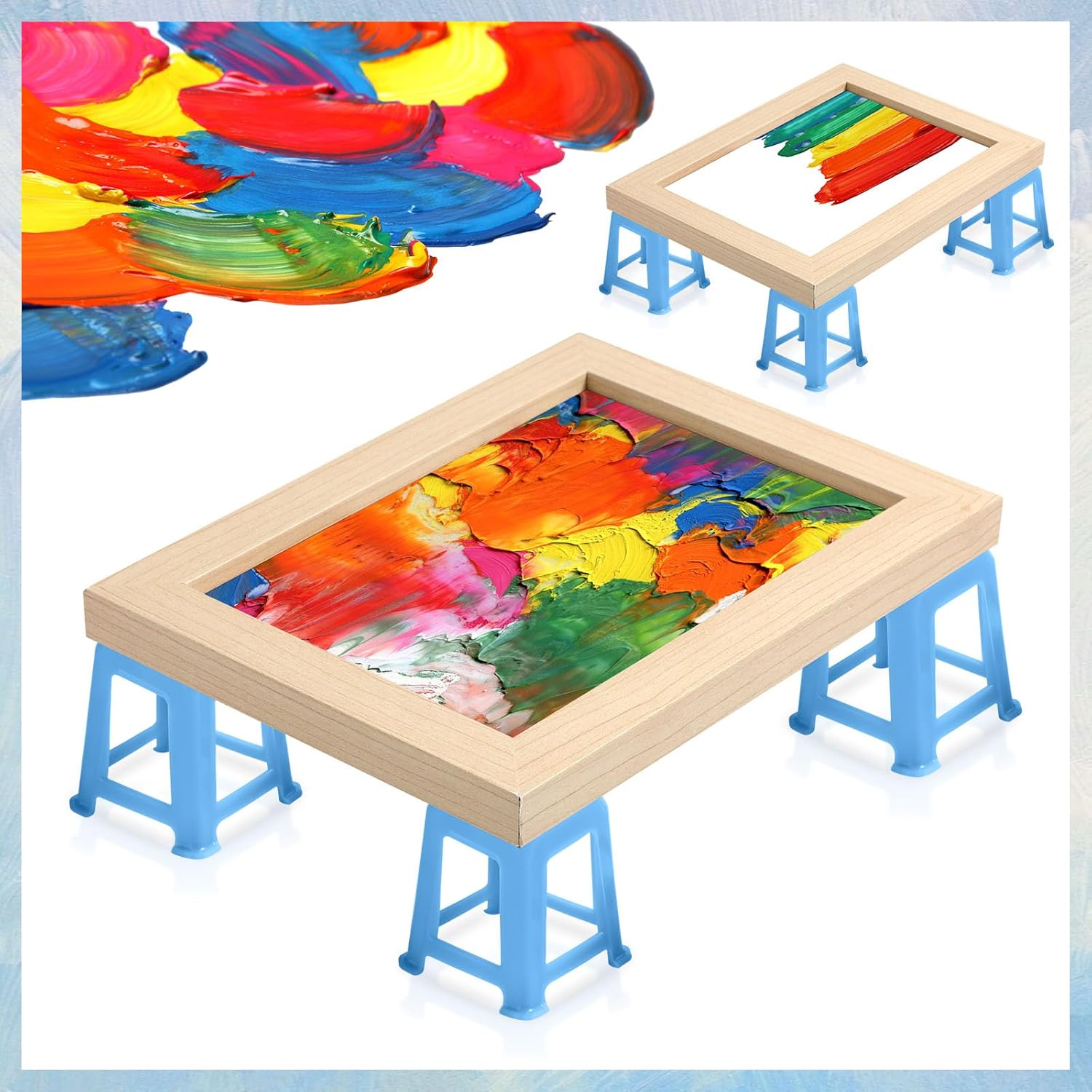 Lenwen 32 Pcs Canvas Stand for Painting Paint Stands Mini Canvas Feet Risers Solid Color Canvas Support Stands Plastic Non Skip Paint Pouring Supplies Tools for Fluid Acrylic, 4 Colors
