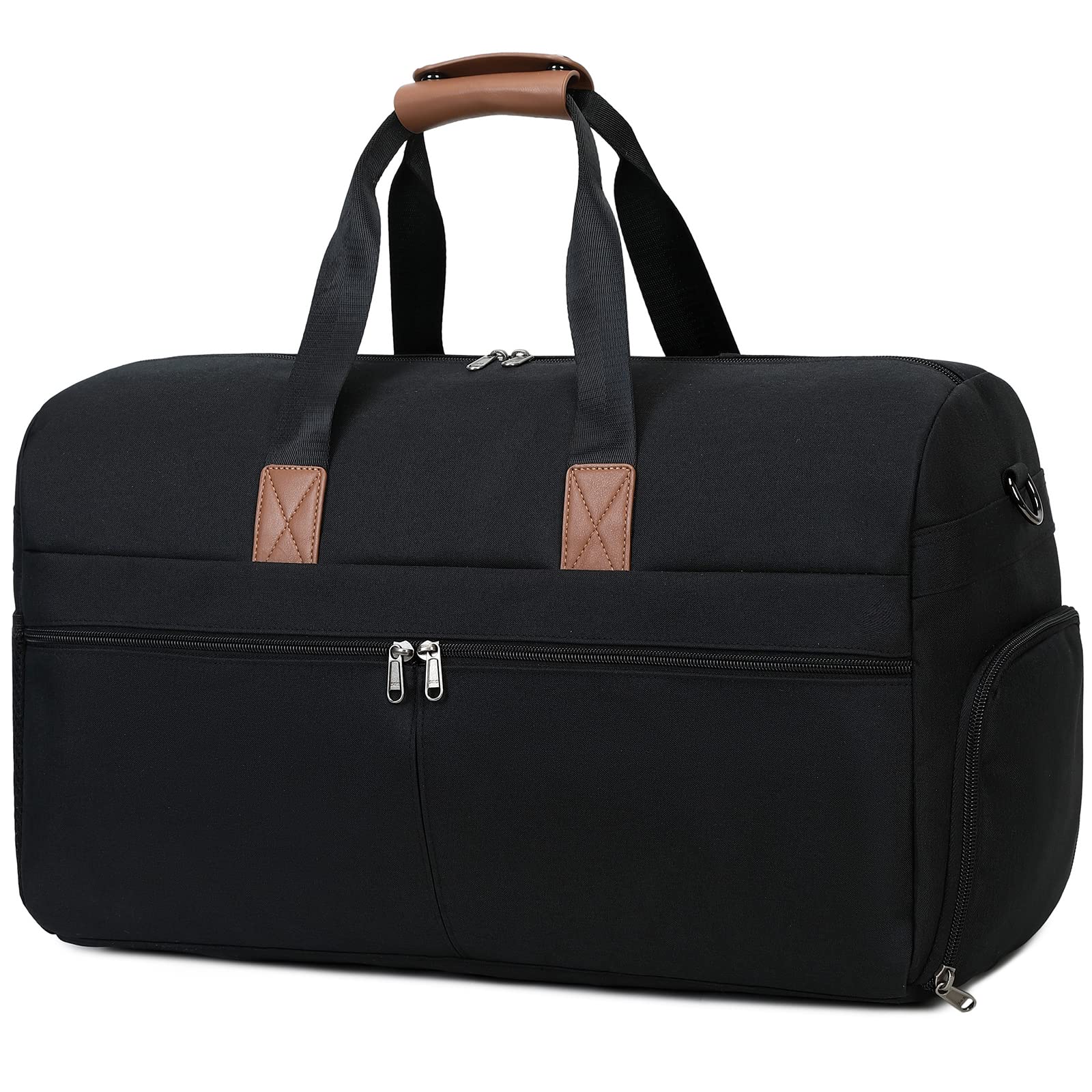 CAMTOP Weekender Duffle Bag for Women Ladies Overnight Travel Bag PU  Leather Trim Carry-on Luggage Canvas (Y6016 BLACK)