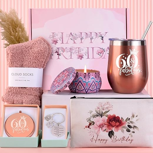 Anforsun 60th Birthday Gifts for Her, 60th Birthday Gifts Basket For Women, Funny Turning 60 Year Old Birthday Gift Ideas for Wife, Mom, Sister, Friends, Coworker, Aunt, Daughter