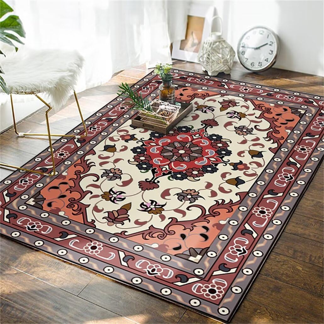 Tapis bebe fille lavable motif floral rouge nostalgique 100x150