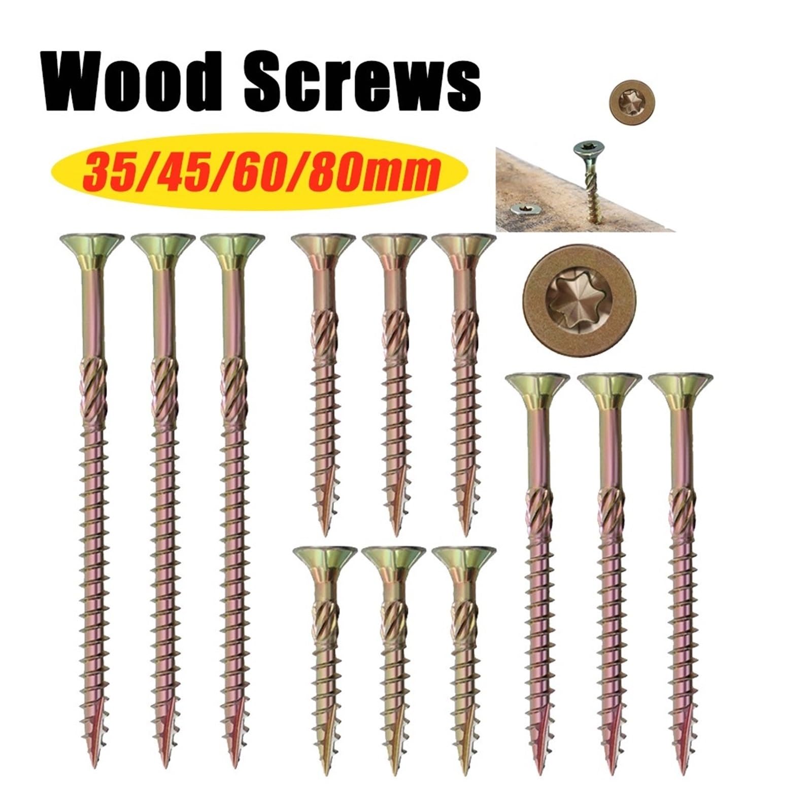 Terrassenschrauben 100 Stück Holzschrauben 35/45/60/80 mm Flachkopf Blechschrauben Deckschraube Holzbindeschrauben for Handware(4.5x35mm,300PCS)