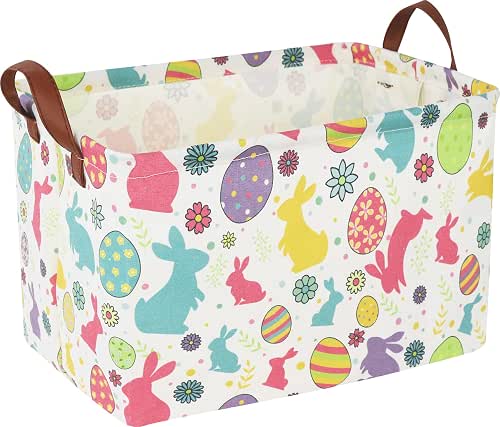 CLOCOR Easter Eggs Basket Empty with Colorful Eggs-pattern,Rectangular Easter Gift