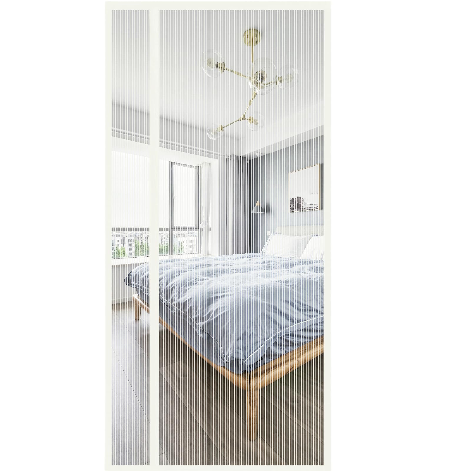 Porta Con Zanzariera Magnetica - 100x210 Cm, Bianco | Fibbia Laterale, Rete Antimosche Per Insetti E Animali Domestici - Foto 3