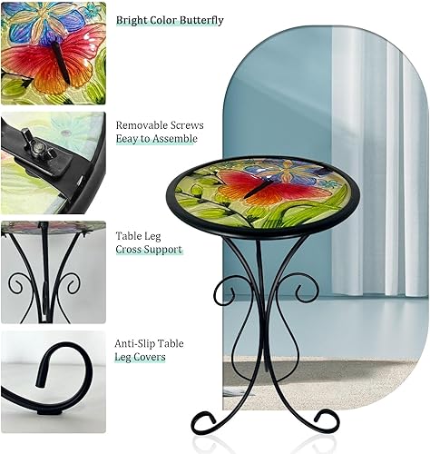 Miniatura 8 de HONGLAND Mesa auxiliar para exteriores, mesa pequeña para exteriores, mesa auxiliar redonda de 12 pulgadas, soporte para plantas de vidrio, mesa