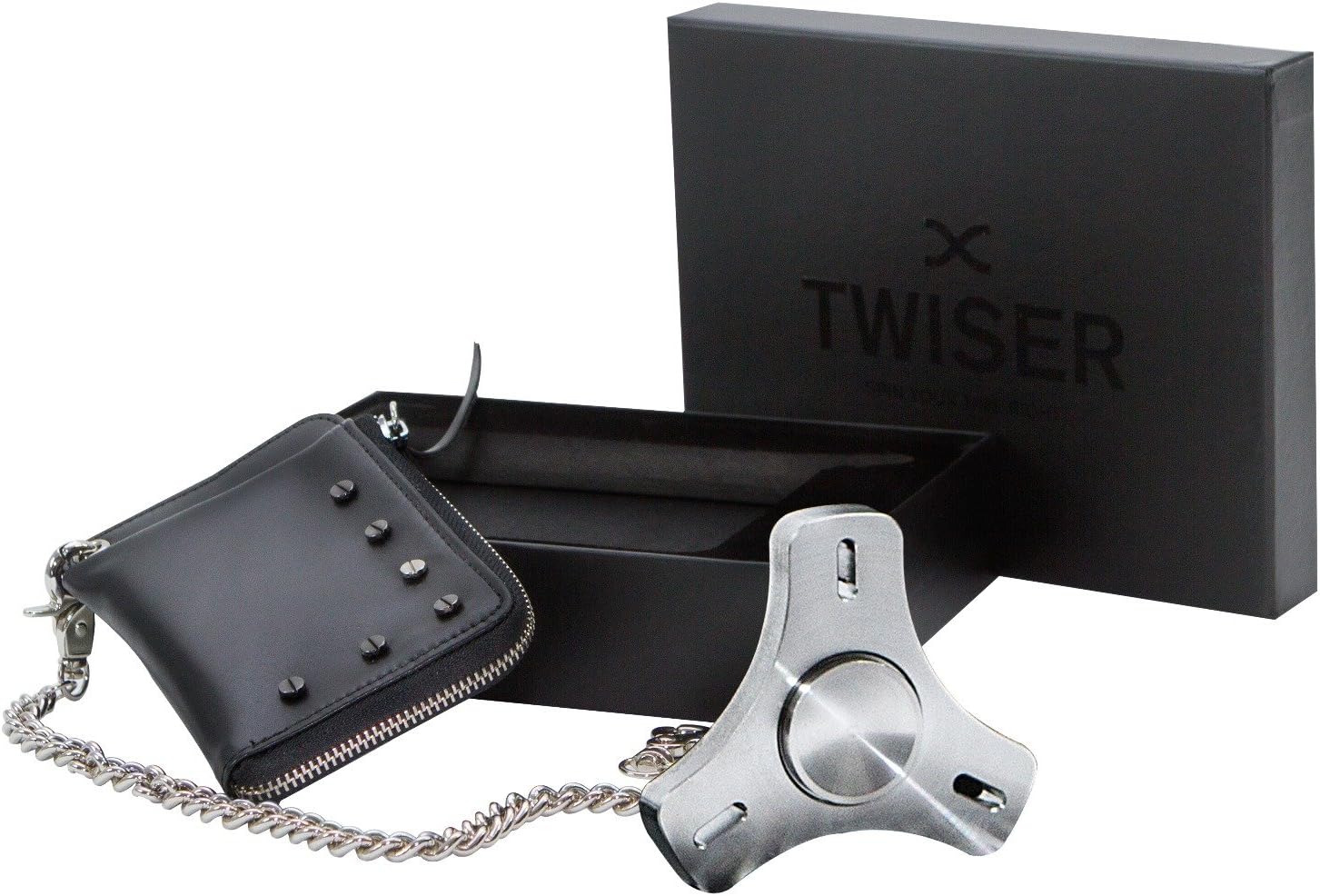 Twiser Edge Premium Fidget Spinner| 100% Stainless-Steel| 4-6 Minutes Silent Spin Time| BONUS - 1 Wallet Case with [Card Holder & Pocket Chain] + 1 Luxury Gift Box| Unique 3 Pack