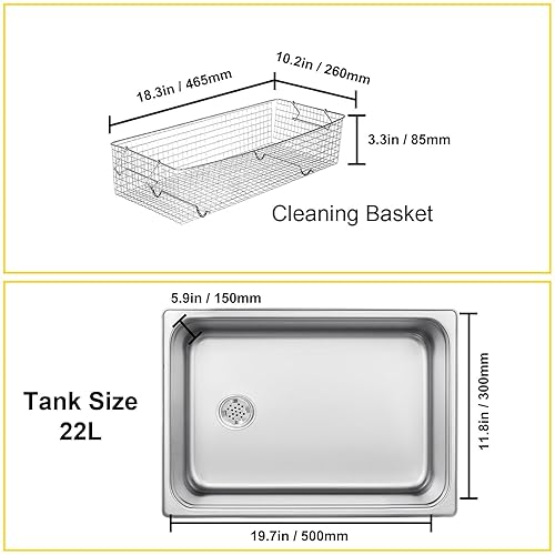 Miniatura 9 de VEVOR Limpiador sónico industrial de 22L con temporizador digital y calentador de 40kHz Limpiador sónico profesional de 110V con excelente efecto