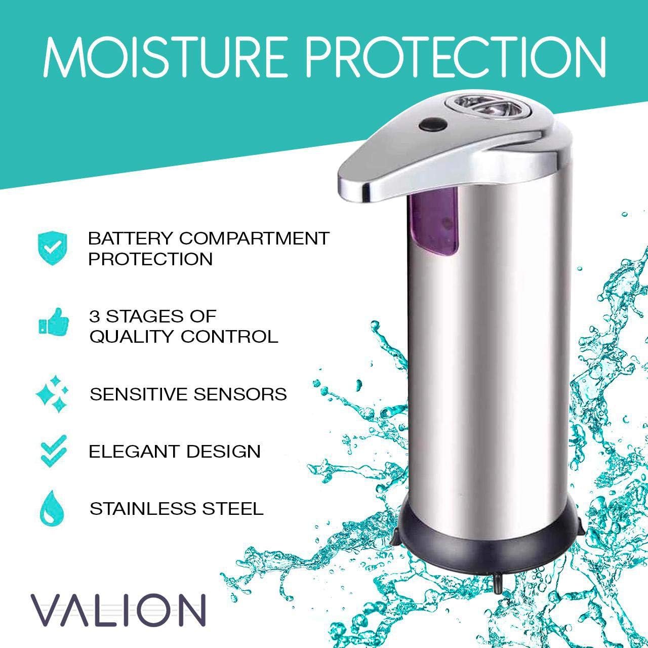 Valion Pro Automatic Soap Dispenser, Infrared Stainless Steel Automatic Soap Dispenser,Touchless Soap Dispenser Hands Free Soap Dispenser for Bathroom Kitchen Hotel Restaurant with Waterproof Base (1)