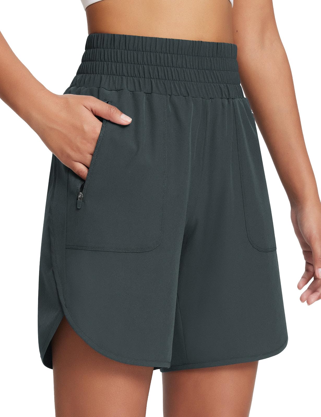 baleaf Women's Athletic Shorts 7 Inch Long Running Workout Hiking Shorts High Waisted Quick Dry Zipper Pockets UPF50+