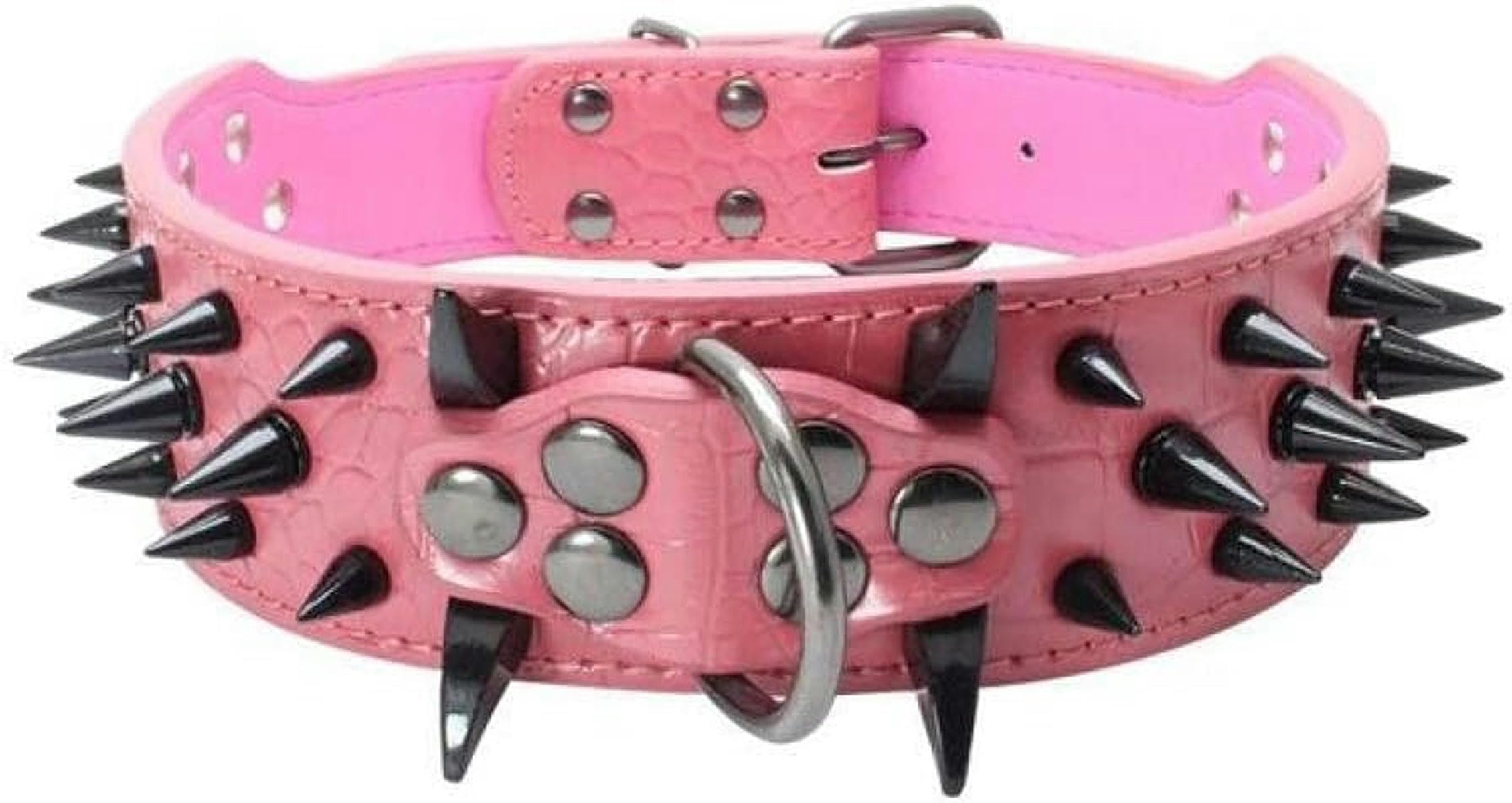 Collier pour Chien clouté en Cuir PU réglable pour la Marche et la Course à Pied, Confortable et Doux, Noir, S 56 x 5 cm