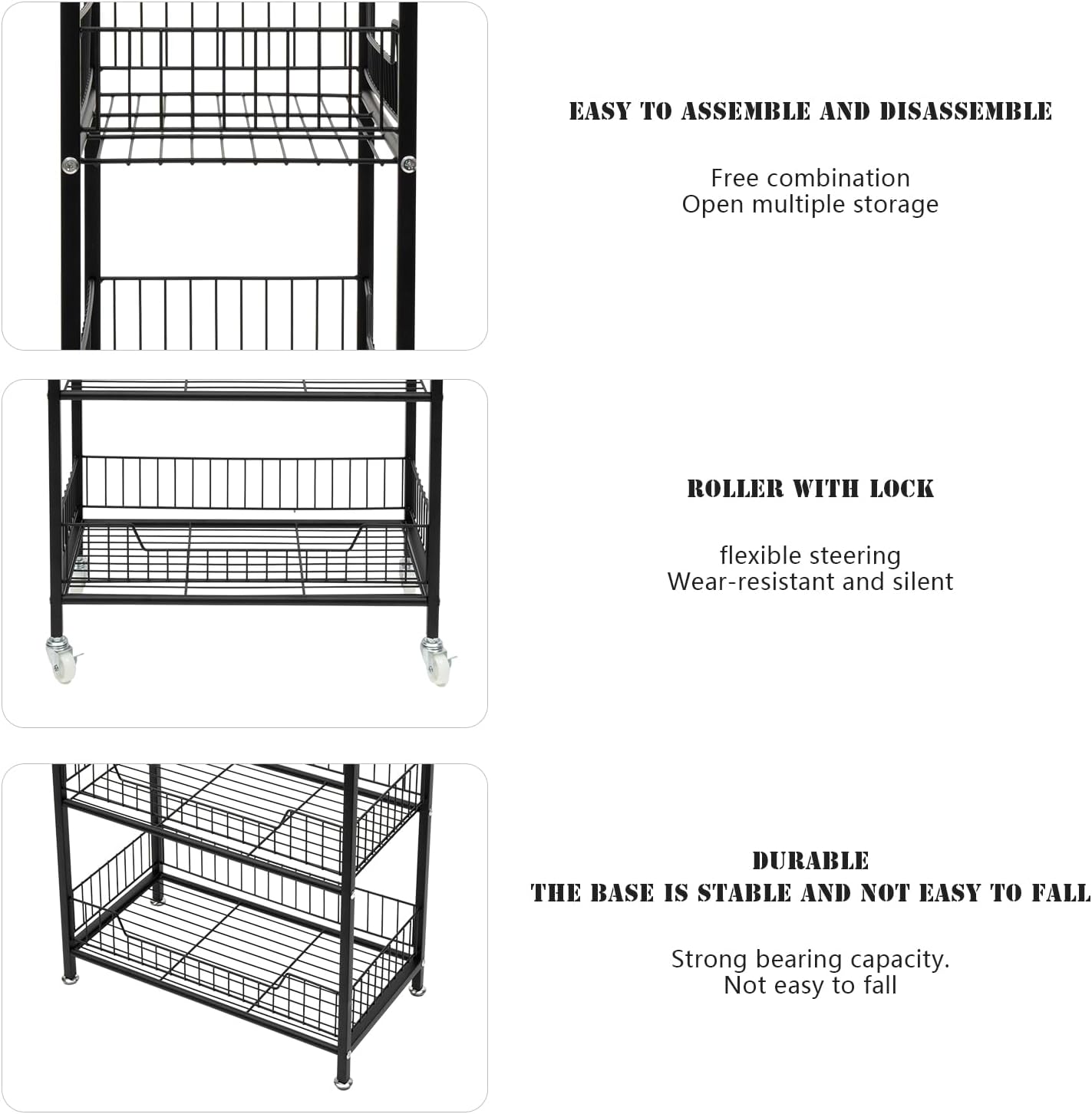 4 Tier Retail Display Rack Stand with 10 Hooks & Top Handles Snack Candy Display Organizer with Wheels 19.6 * 10.6 * 55in Metal Storage Shelf Basket Stand Cart (Black)