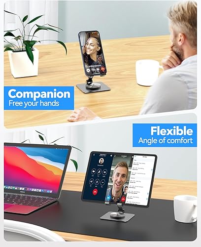 Miniatura 6 de Soporte para teléfono celular y tablet para escritorio, soporte ajustable de aluminio para iPhone, iPad y teléfonos inteligentes Montaje plegable