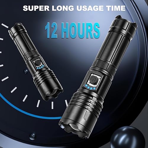 Miniatura 3 de Linternas recargables de alto lúmenes, paquete de 2 unidades, 990000 lúmenes, linterna LED súper brillante con cable USB, IPX7 impermeable, 5 modos