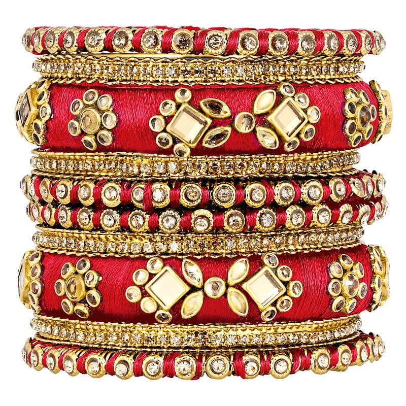 AheliEthnic Handmade Silk Thread Faux Stone Studded Bangle Set Bracelet Chudha Indian Jewellery