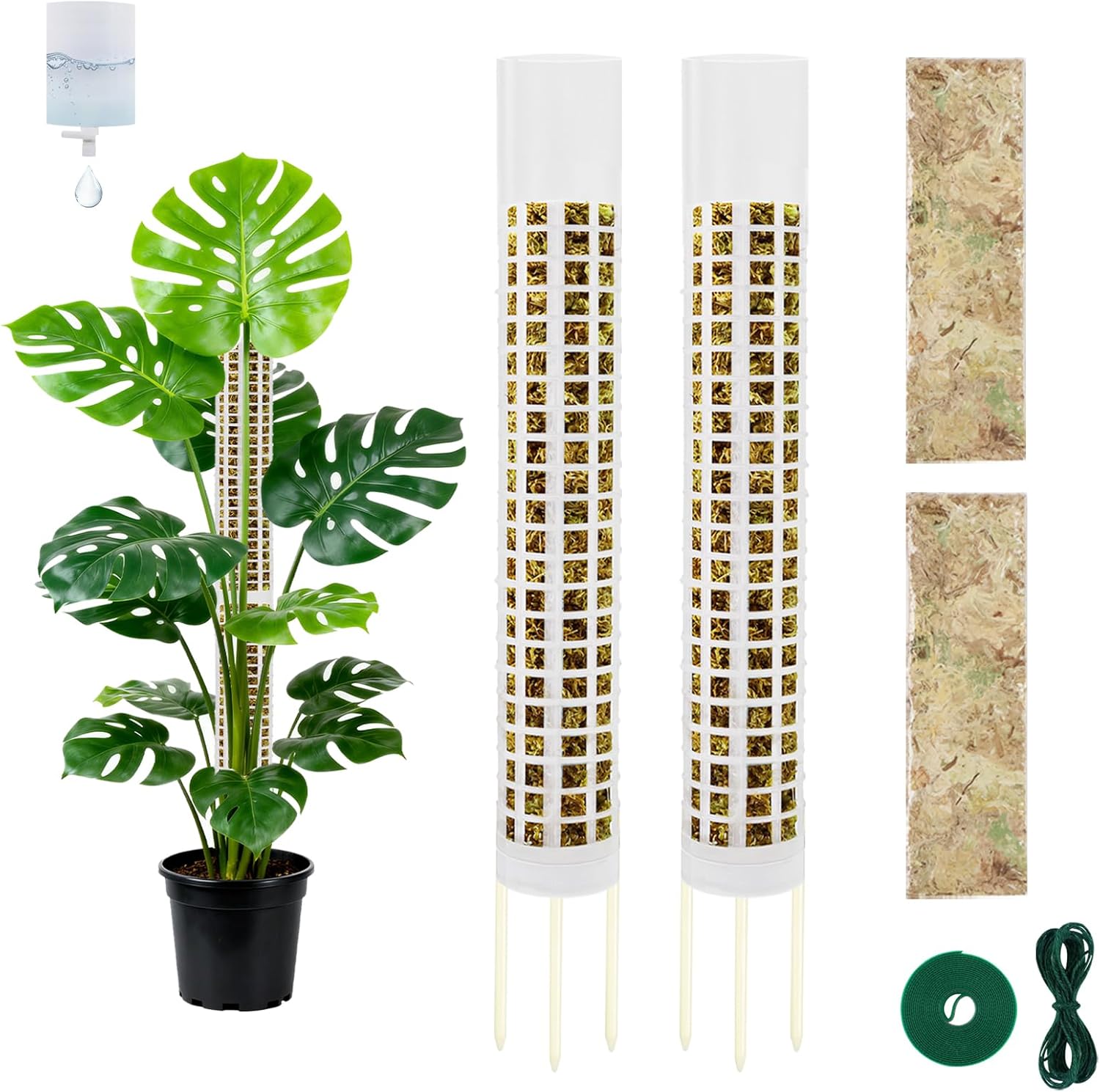 NZNDB Moss Pole Monstera Plant Support, 2Pack 17 Inch Self Watering Moss Pole for Climbing Plants, Stackable & Refillable Plastic Moss Poles for Garden Potted Planter, Pothos