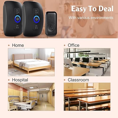 Miniatura 3 de KERUI - Timbre inalámbrico, kit de timbre de puerta impermeable que transmite a 1000 pies con 2 botones, 60 melodías, 5 niveles de volumen de sonido