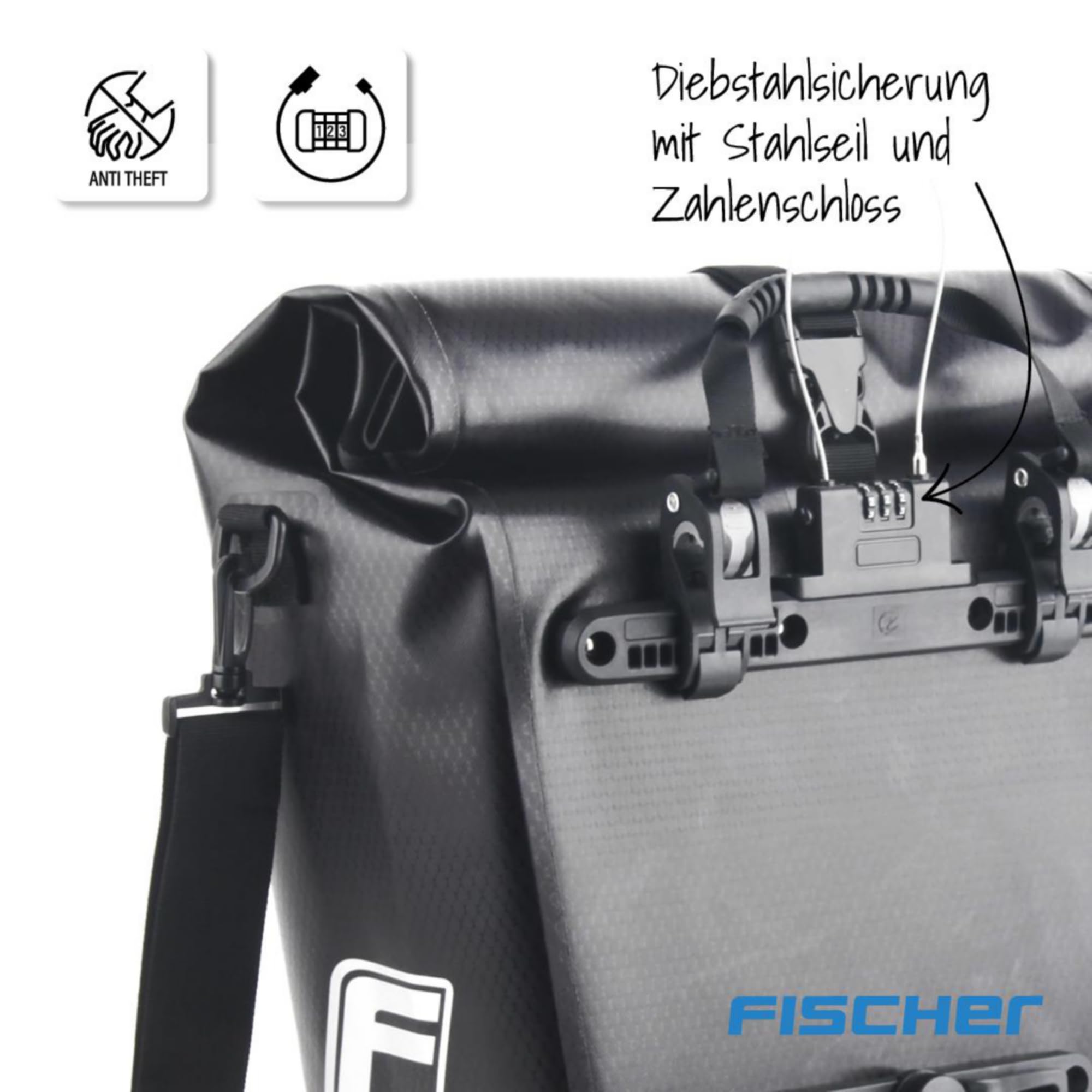 Fischer BORSA PORTATUTTO PLUS TERRA BORSA BICICICI IMPERMEABILE NERO VOLUM