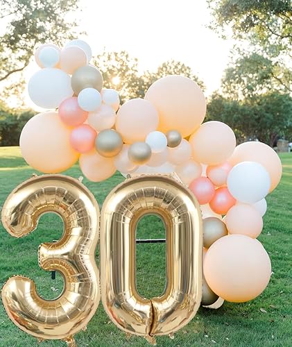 Miniatura 2 de Globos de oro claro de 40 pulgadas con el número 30, globos gigantes de 30 pulgadas de aluminio Mylar helio, globo digital grande de números de