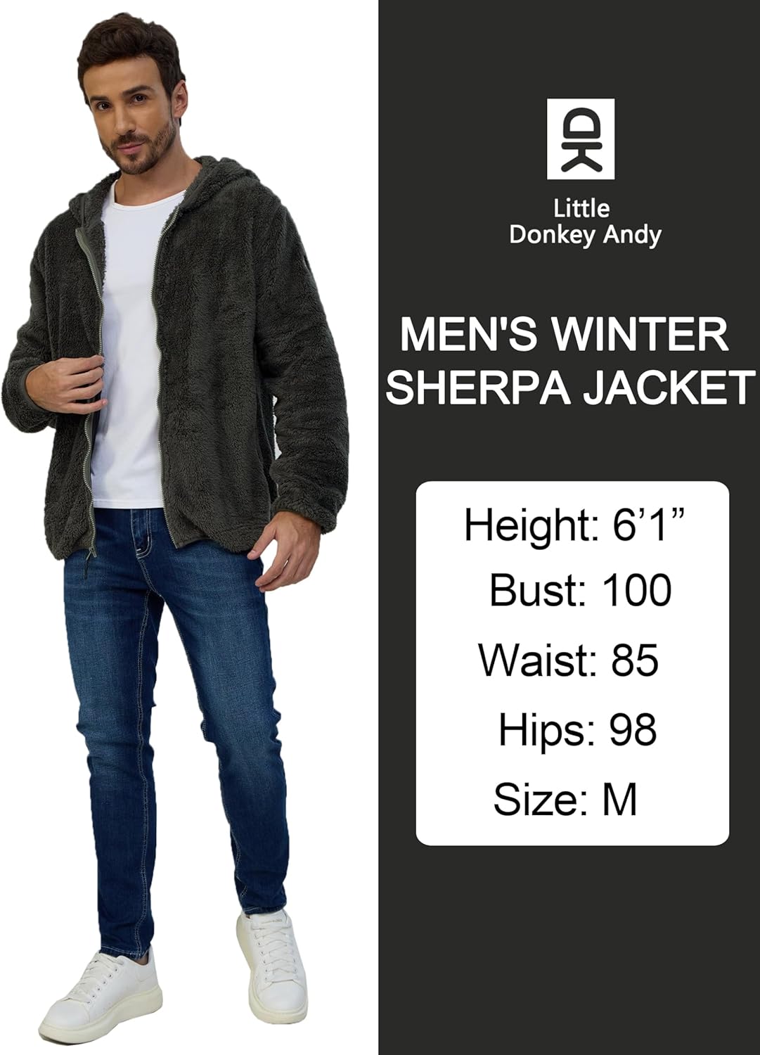 Little Donkey Andy Men's Winter Hoodies Sherpa Fleece Jacket Warm Lightweight Sweatshirt Zip Up Outerwear Fuzzy Coat - Image 6