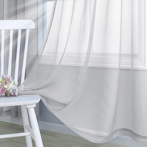 Miniatura 6 de Cortinas grises plateadas de 72 pulgadas de largo, juego de 2 paneles de cortinas transparentes de gasa con bolsillo para barra, cortinas