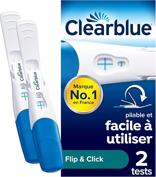 Clearblue Flip & Click test de grossesse à domicile pour femmes, pliable pour utilisation facile, teste l’hormone HCG, résultats précis et clairs en 3 minutes, 2 tests - 1
