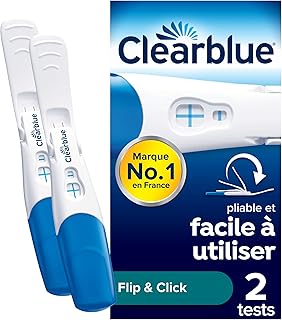 Clearblue Flip & Click test de grossesse à domicile pour femmes, pliable pour utilisation facile, teste l’hormone HCG, résultats précis et clairs en 3 minutes, 2 tests