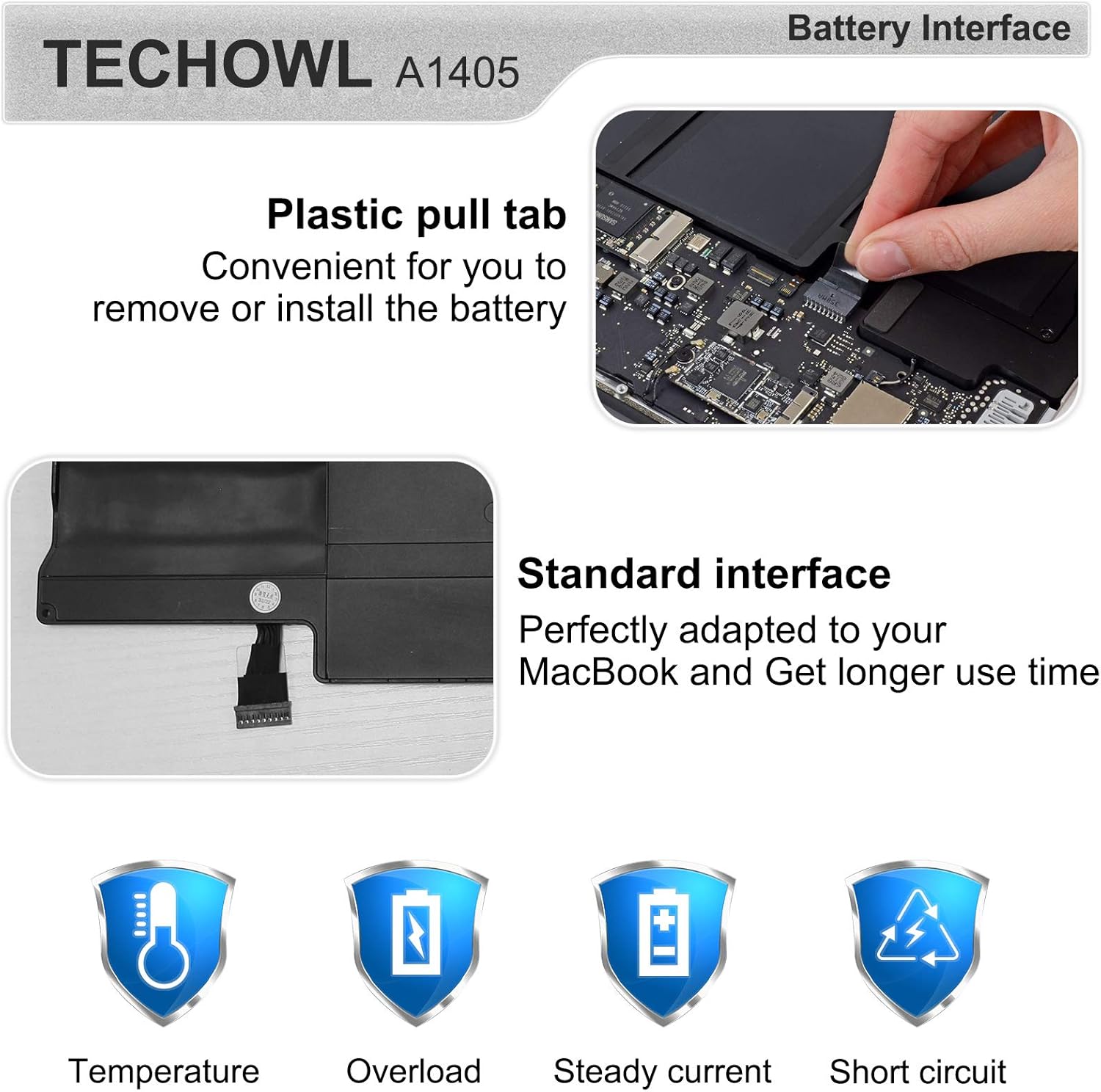 A1466 Battery Replacement for MacBook Air 13 inch A1466(Mid 2012, Mid 2013, Early 2014, Early 2015,2017) A1369 (Late 2010, Mid 2011 Version) A1496 A1405 Battery