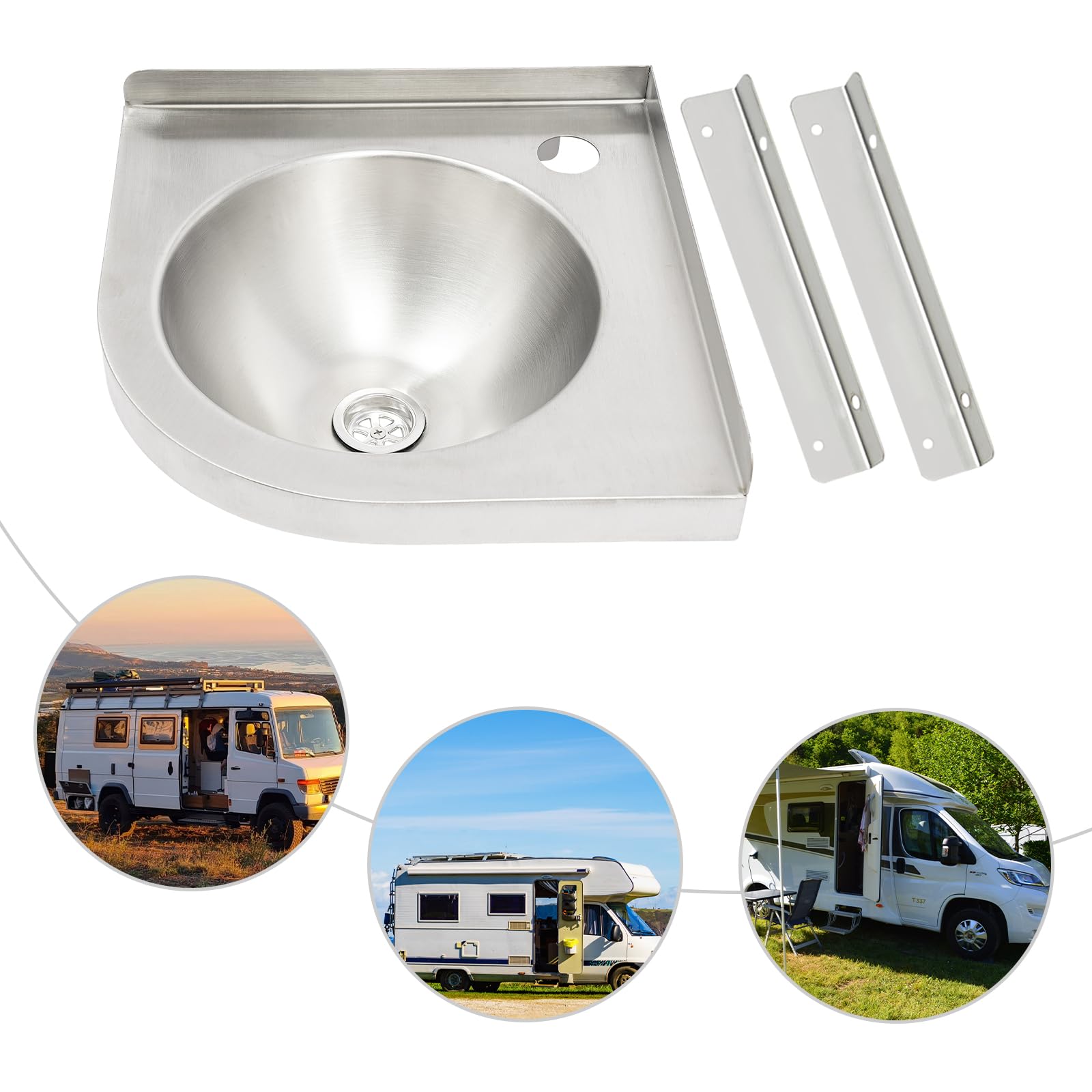 Lavabo in acciaio inox, 30,5 x 30,5 cm, lavello da parete in acciaio inox 304 da 1,2 mm, lavello angolare con scarico, staffe, senza rubinetto, per camper, bagno, cucina