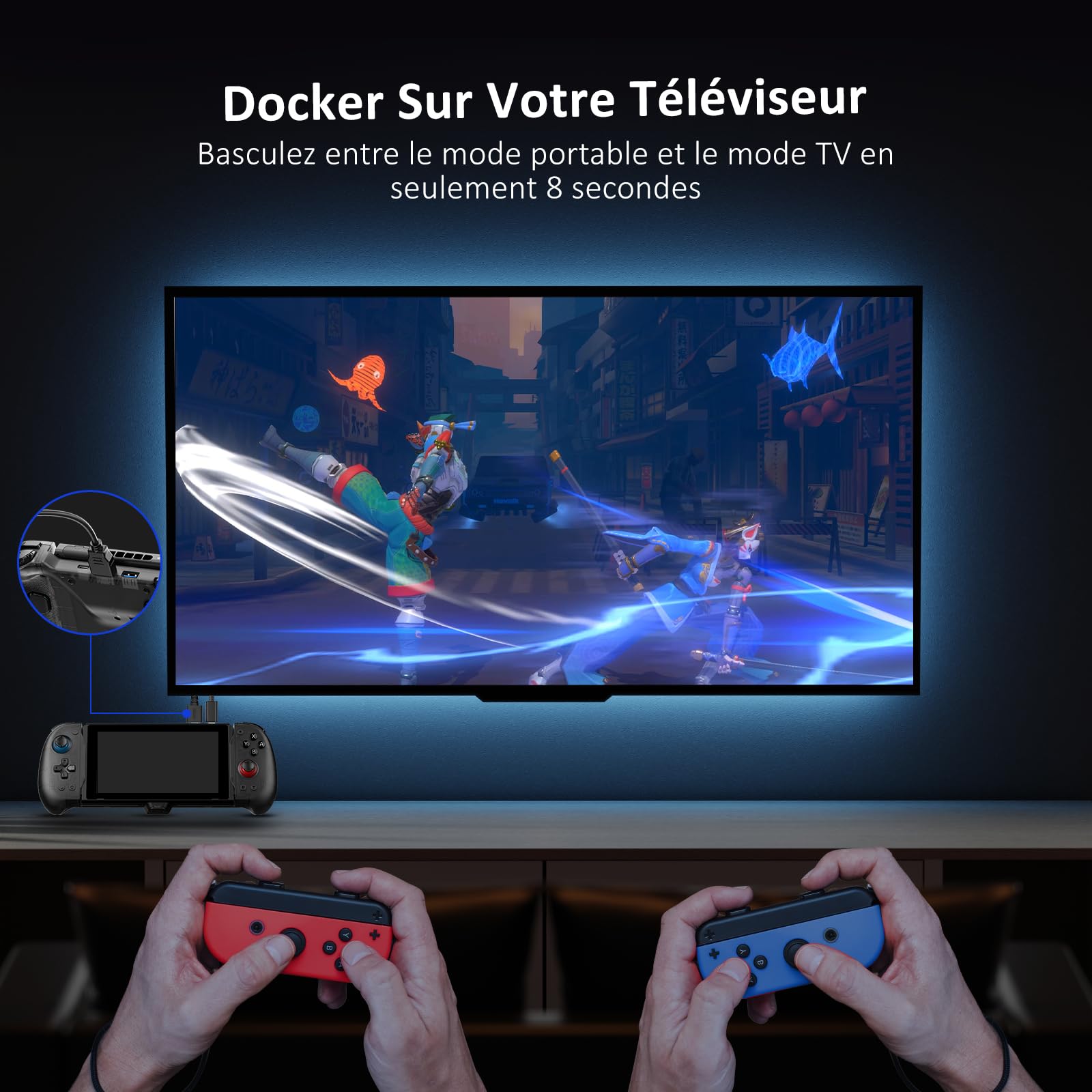 NexiGo Gripcon à Effet Hall avec béquille et Sortie HDMI pour Le Dock TV, Joystick à détection Hall pour Switch/Switch OLED, Mode Portable, Ports HDMI et USB 3.0 Pris en Charge en 4K/1080P, Noir