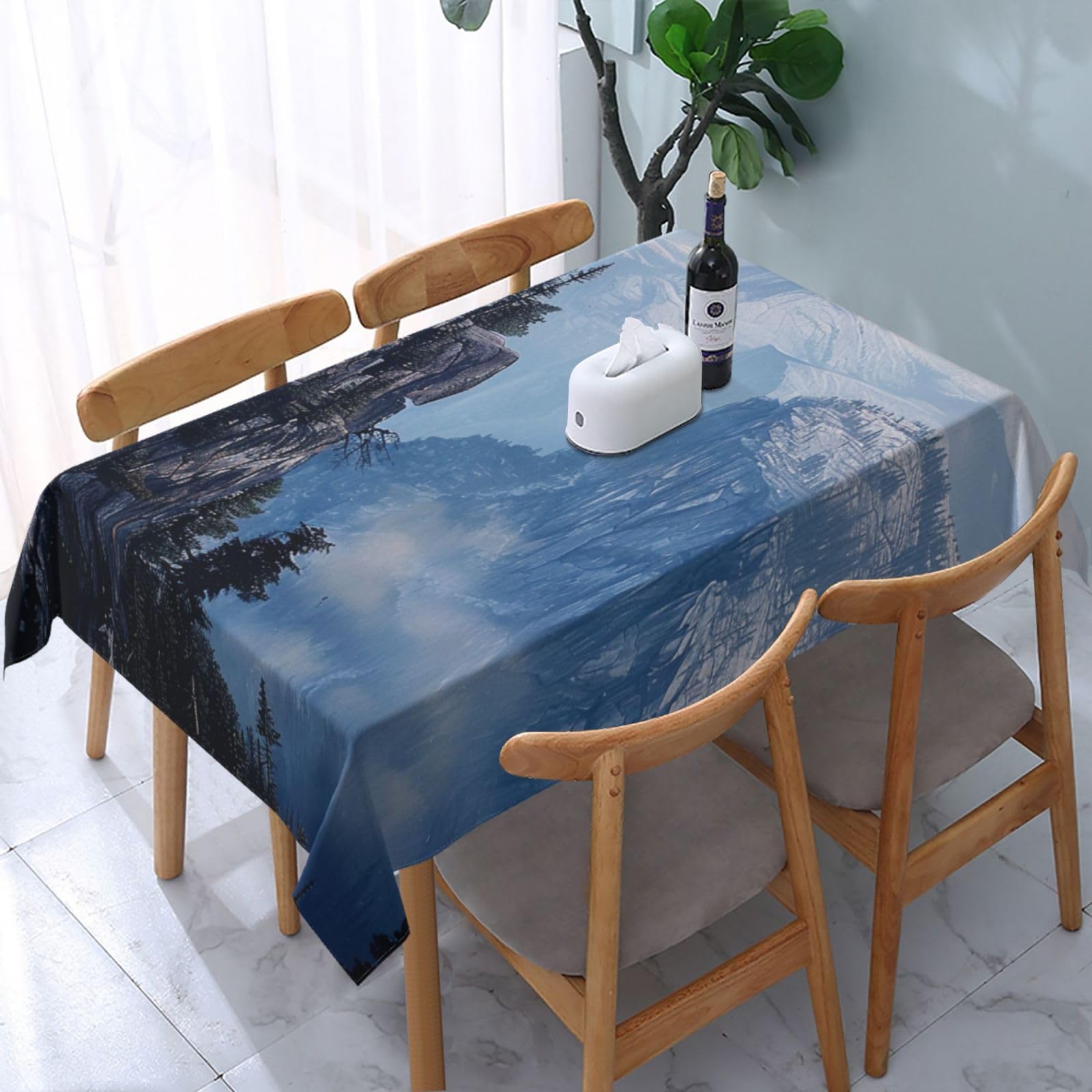 WPKJU Canadian Smokey Mountain Cliff Printed Tablecloth Water Resistant Table Cover Washable Rectangle Table Cloth for Tables 54x72 in