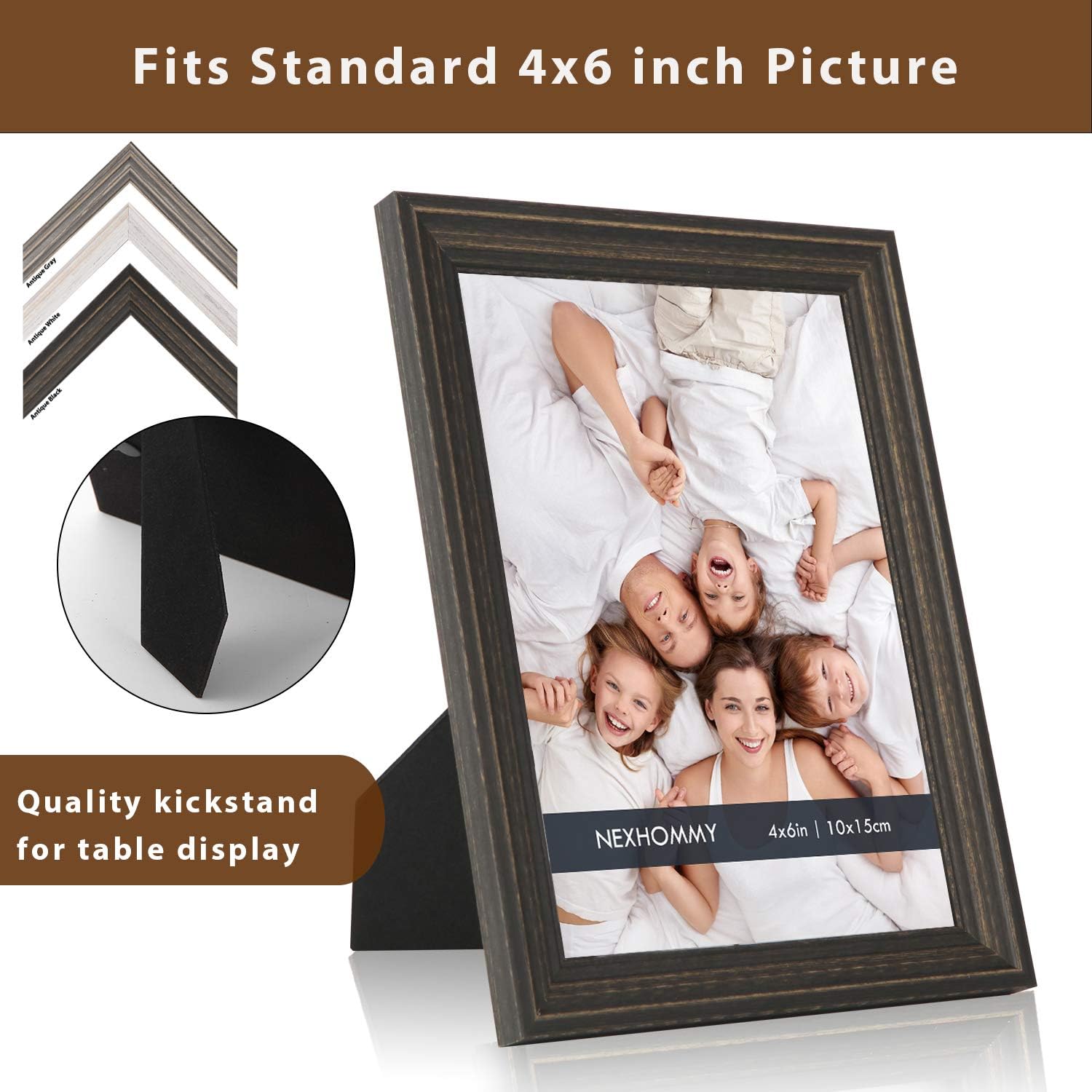 4x6 Picture Frames Black - (6 Pack) Distressed Wood Textured Basic Designed Photo Frame With High Definition Glass For Table Top Display And Wall Hanging, Set Of 6