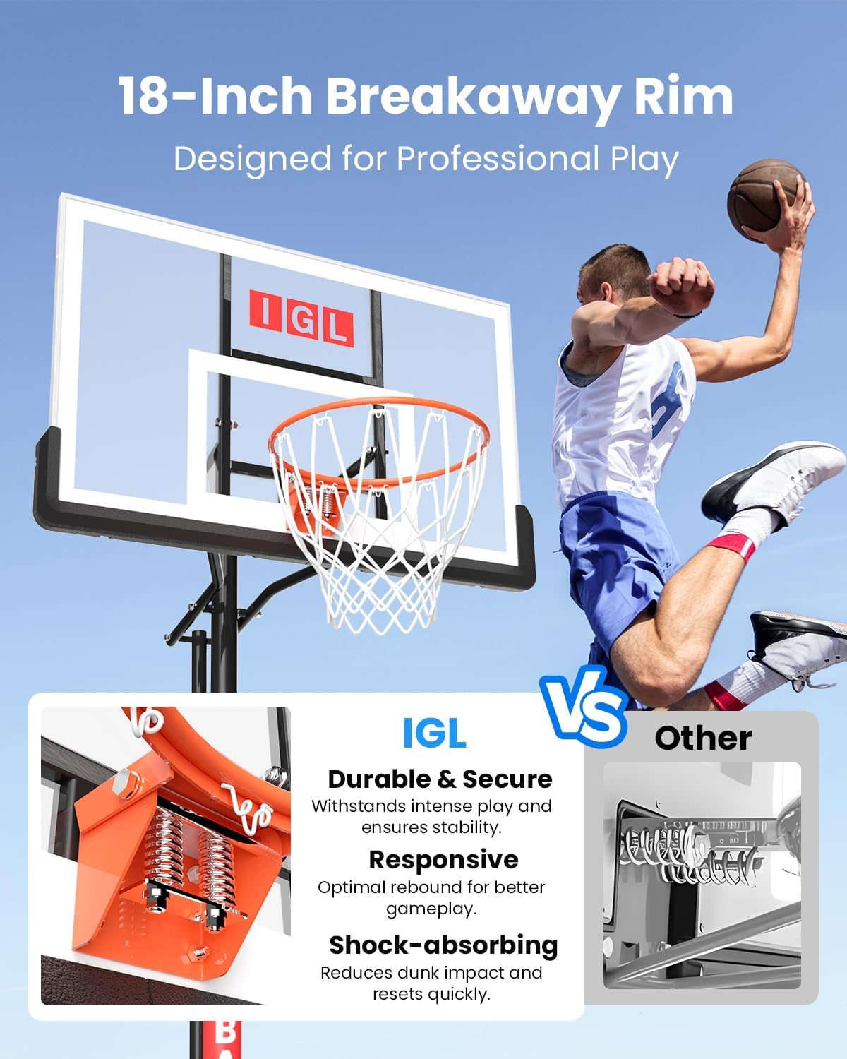IGL In ground Basketball Hoops Outdoor, 10ft Height Adjustable Basketball Goal In ground with Shatterproof Backboard and Pro-Style Rim