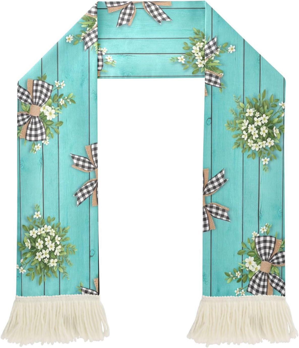 CHIFIGNO Turquoise Rustic Flower Sports Fan Scarf for Games, Quick Dry Polyester Fabric for Wiping Sweat with Team Spirit Fringe
