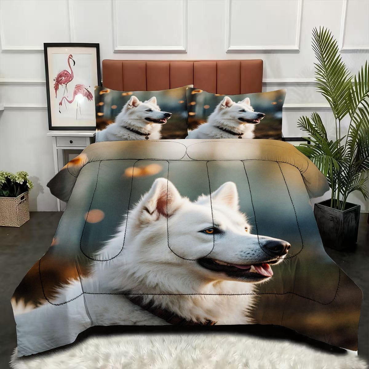 Couette 240 x 260 cm Chien avec 2 taies d'oreiller, parure de lit légère en microfibre