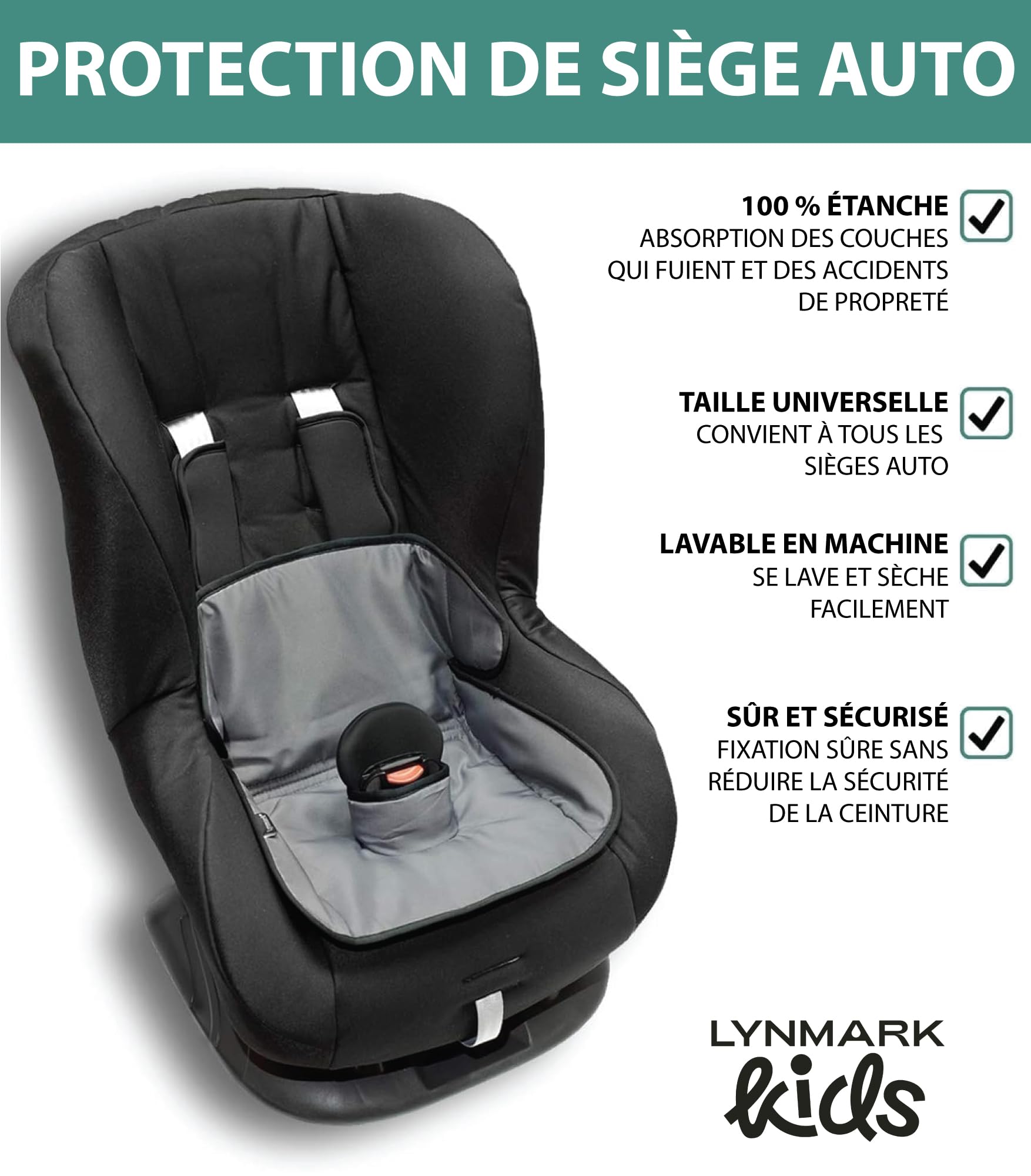 Lynmark® Protection Siège Auto Bébé pour Apprentissage De La Propreté – Protège Siège Auto Universel, Lavable en Machine, Contre Les Éclaboussures, Fuites De Couches, Accidents - Gris