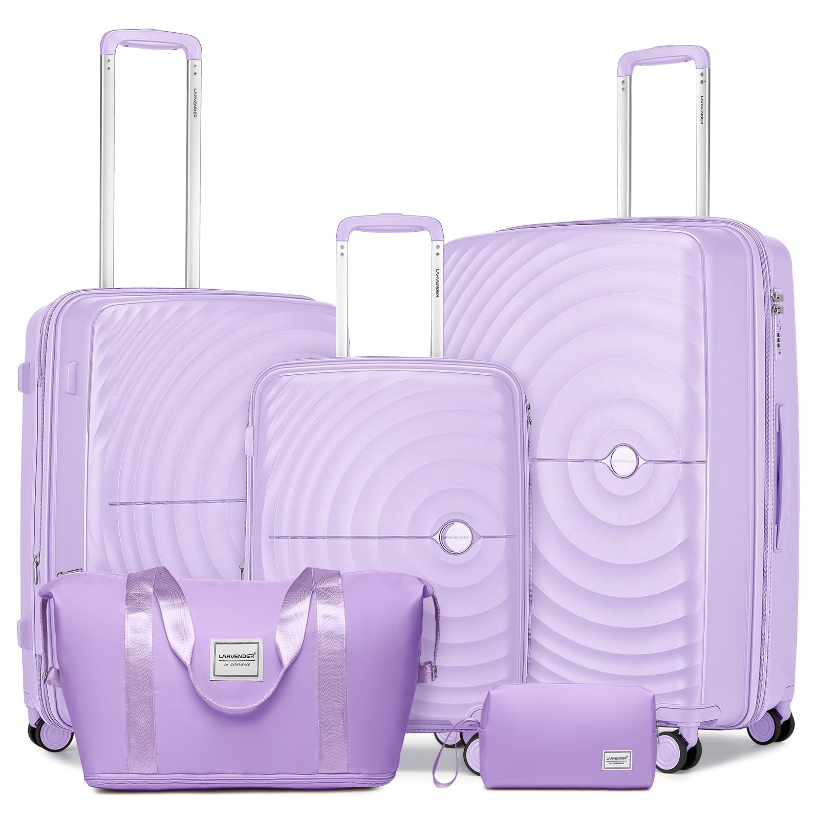 LARVENDER Luggage Sets 5 Piece, PP Hardshell Suitcase Set, Carry on Luggage Set, Expandable Travel Luggage Set with TSA Lock, Large Suitcase with Spinner Wheels for Women Men(LAVENDER/20/24/28/DB/TB)