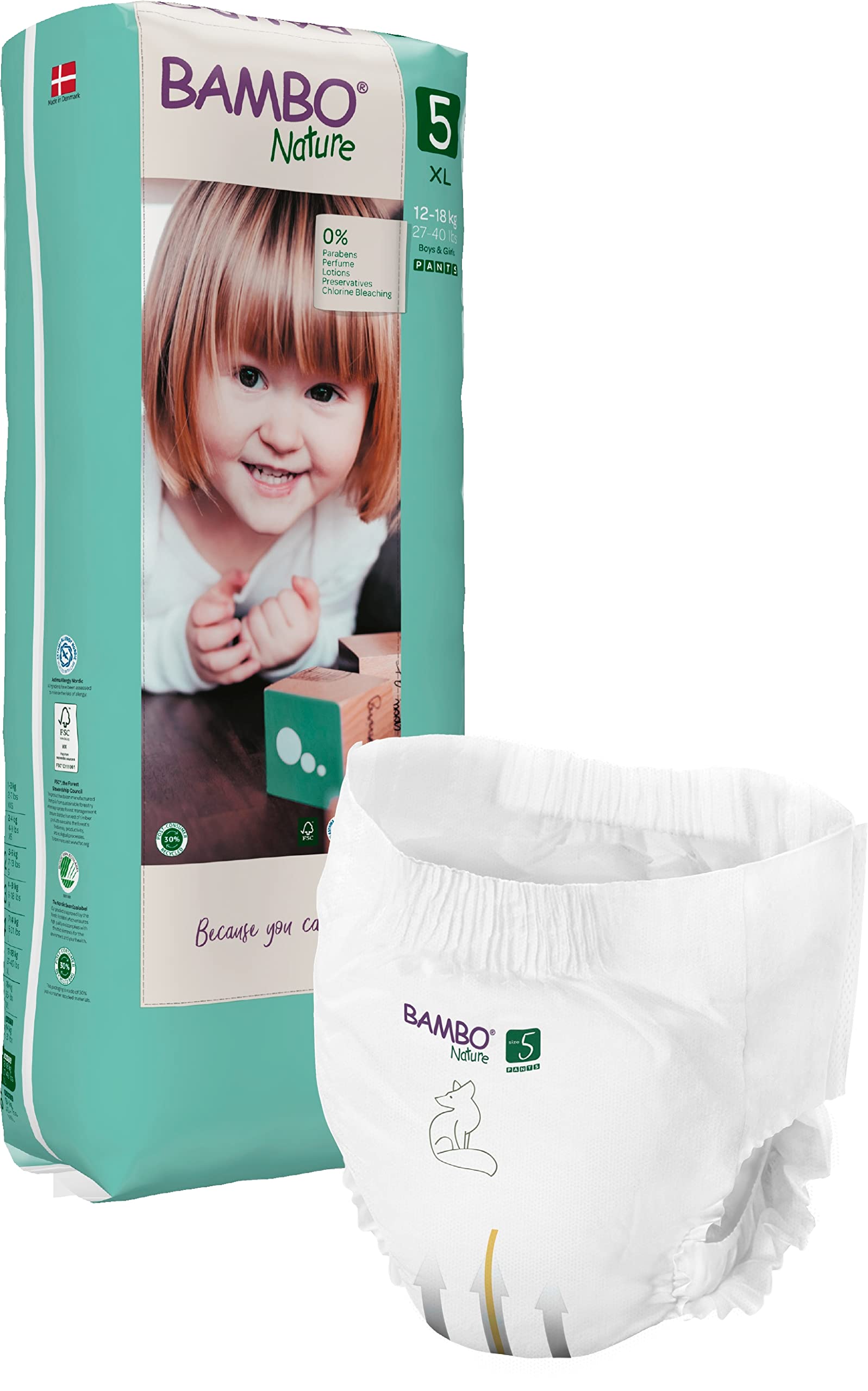 Bambo Nature Premium Eco Nappy Pull-Up Pants, Junior Size 5 (27-40lb/12-18kg) Tall Pack of 38