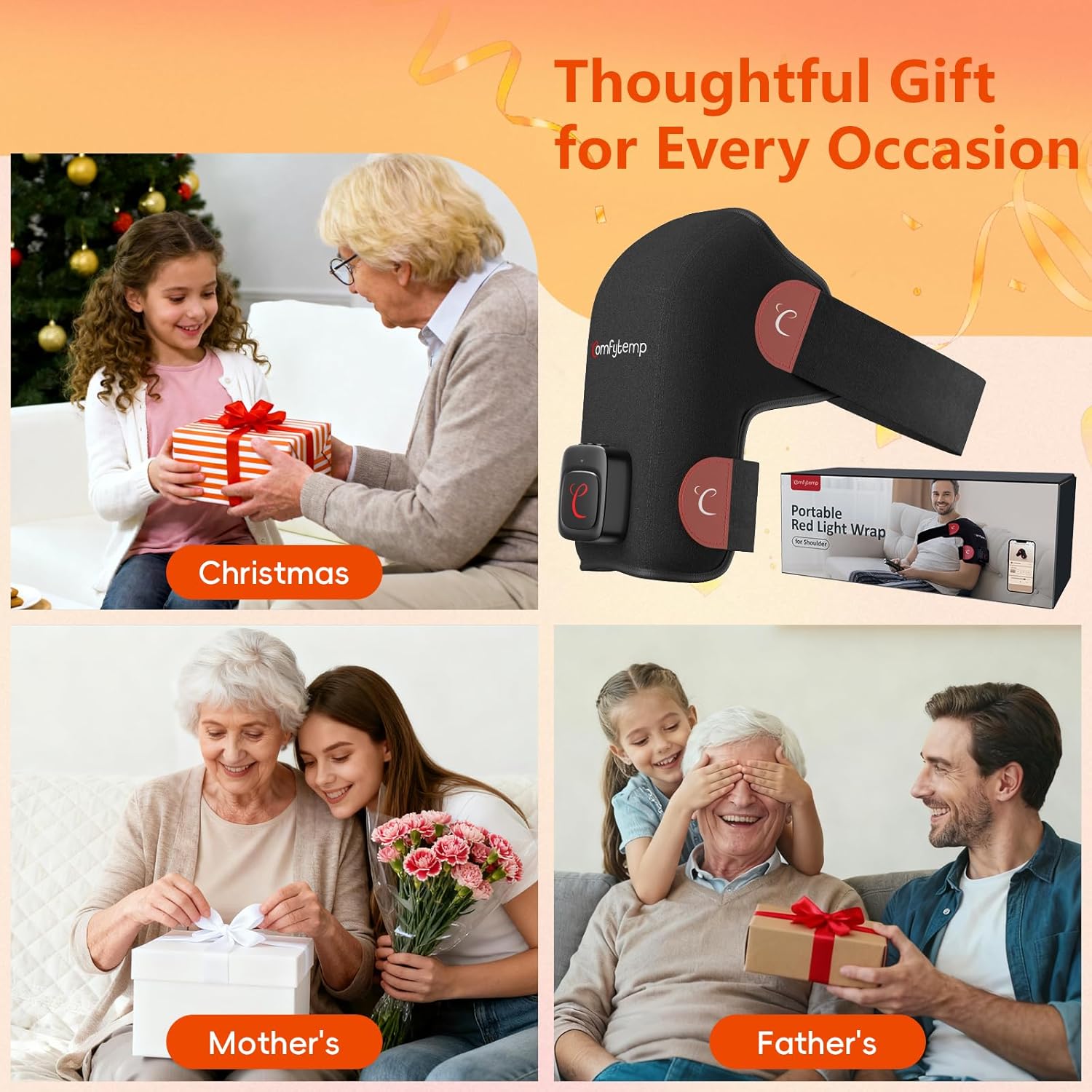 Comfytemp Cordless Red Light Therapy for Shoulder, 94 LEDs FSA Eligible HSA Near Infrared Light Wrap, 3D Portable Heated Shoulder Pad for Joint, Valentines Day Gifts for Her Him (No Massage,One Size) - Image 7