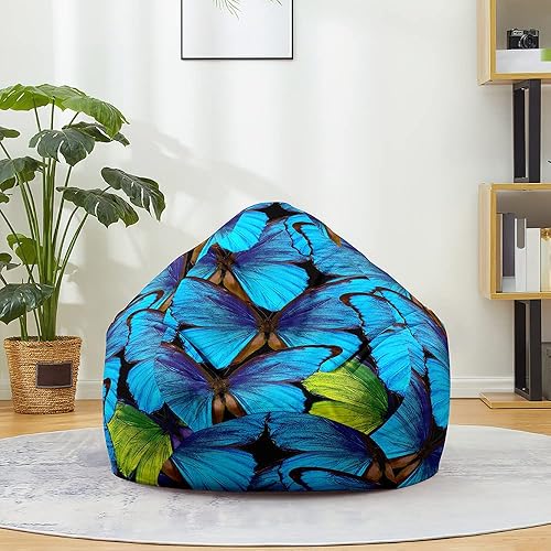 Lukery Puf de almacenamiento de animales de peluche con mariposas 3D para niños y adultos, puf rellenable (sin relleno) para sala de estar, sofá