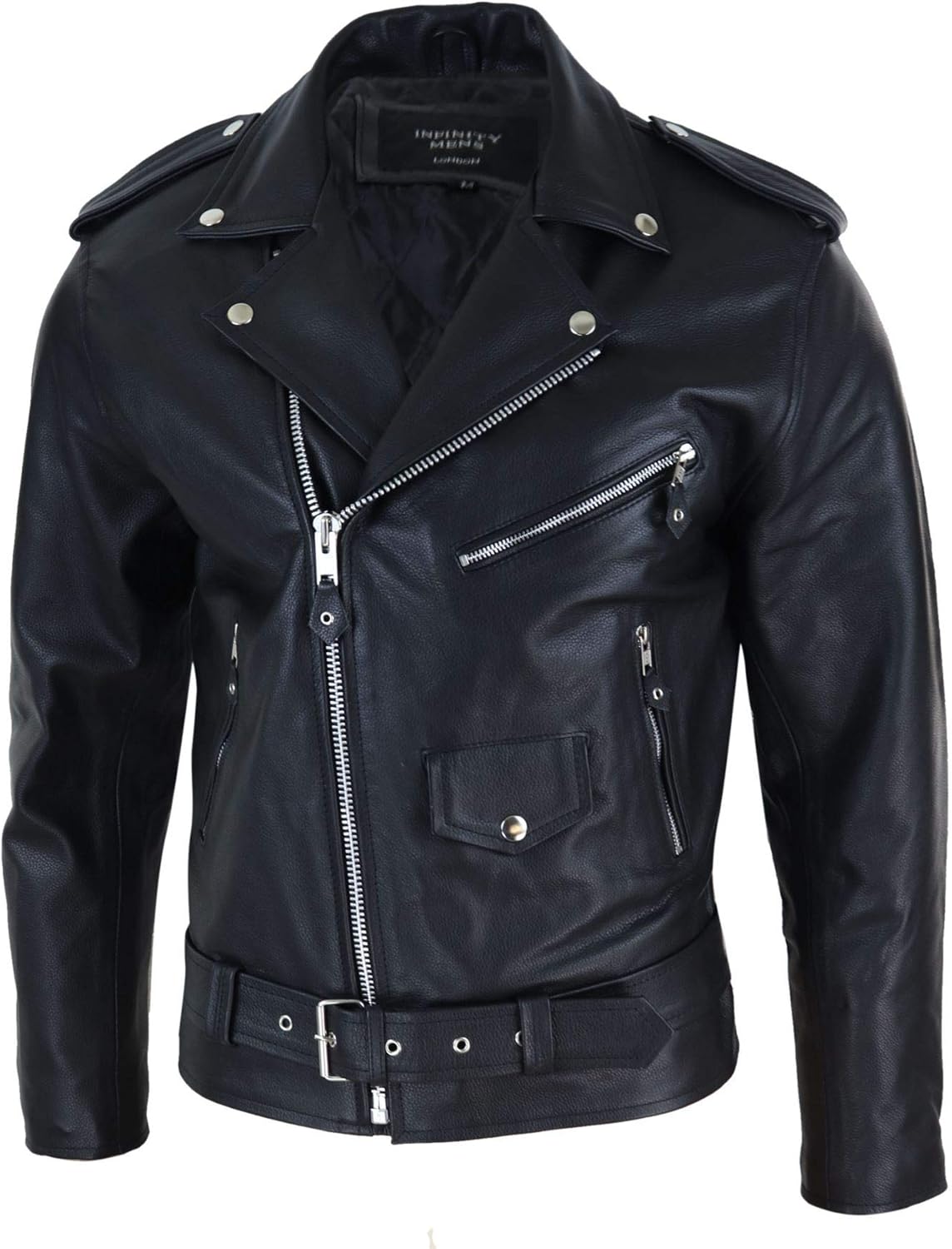 Mens Live To Ride Cow Hide Real Leather Jacket Original Cross Zip Brando Biker Motorcycle