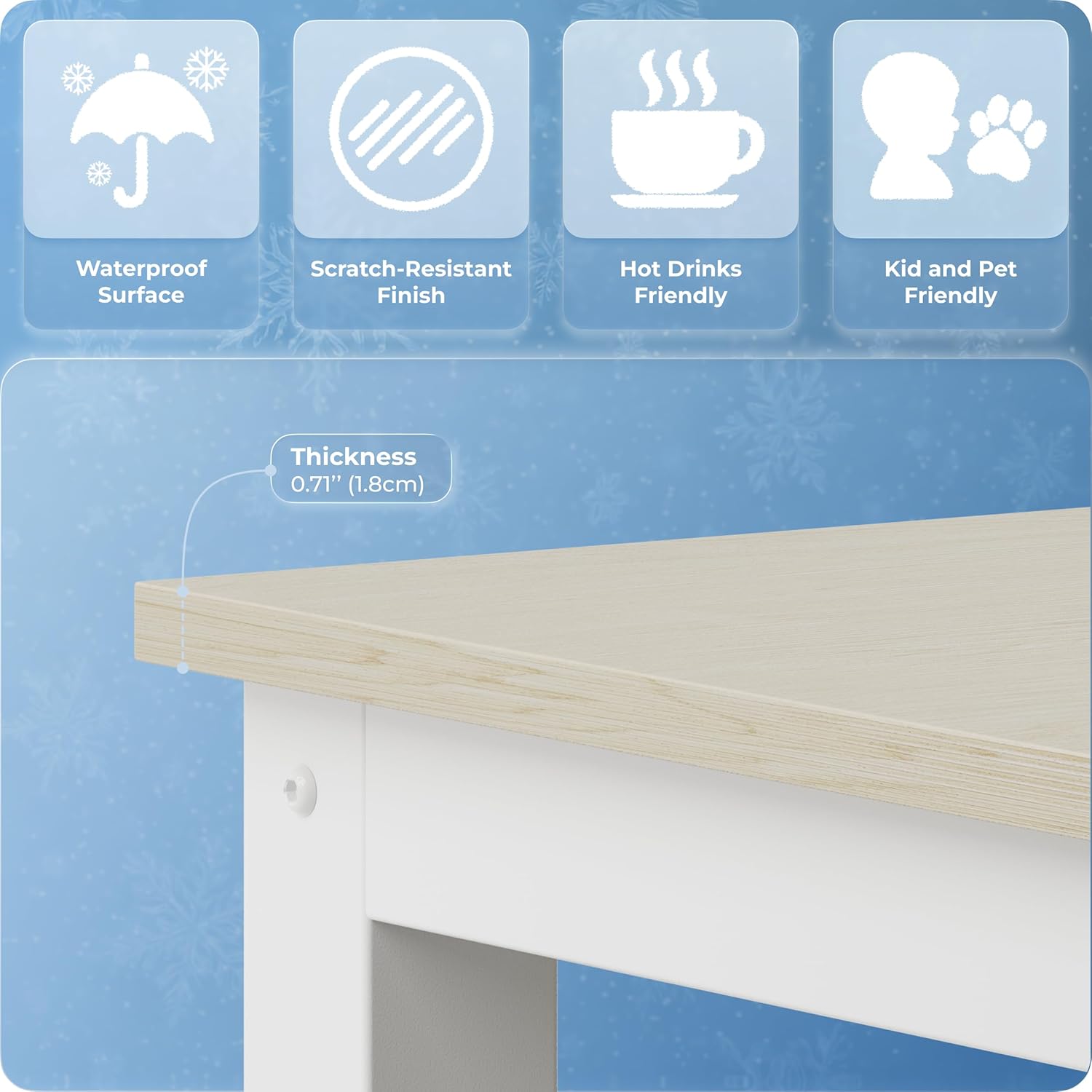 43 Inch Bar Table, Bar Height Pub Table, Water-Resistant Counter Height Table, Rectangular High Top for Kitchen & Dining Living Room, White Metal Frame & Easy to Set Up, Birch