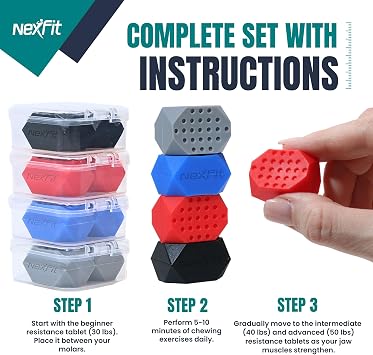 Jaw Exerciser for Men & Women – 4-Level Resistance Face & Neck Toning Device – Food-Grade Silicone Double Chin Reducer – 8 Piece Kit with Carry Cases – Compact, Safe Design for Sculpted Jawline