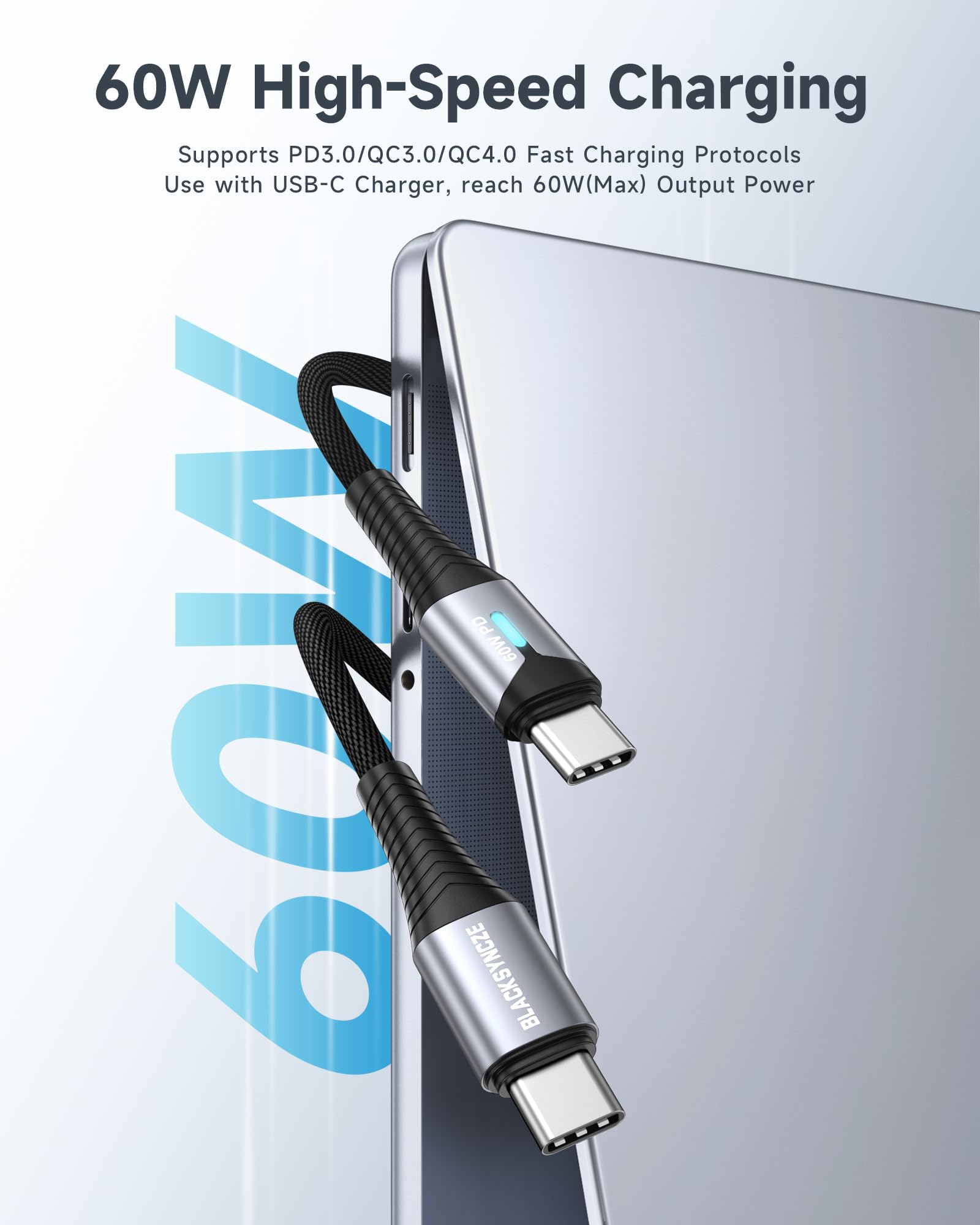BLACKSYNCZE Cavo USB C USB C [3Pezzi, 0.5M+2M+2M], 60W PD Cavo USB Type-C Ricarica Rapida Cavo Type C to Type C per 15 Pro Max, 15 Pro, 15, Macbook Air, Pad Pro, Samsung Galaxy, Huawei, Google Pixel