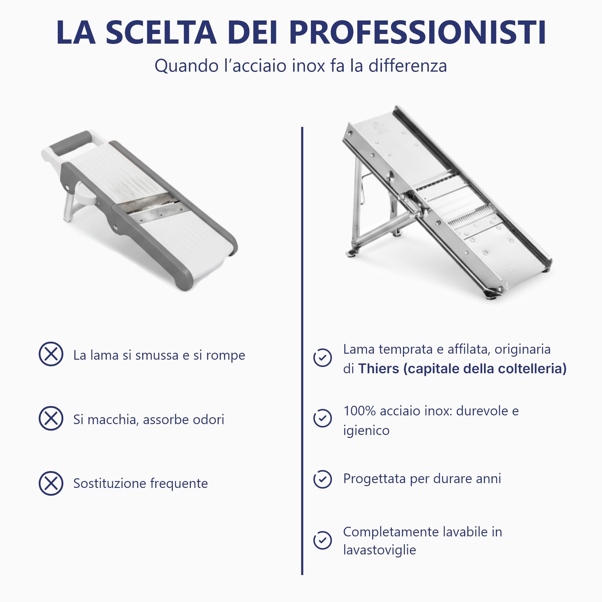 Louis Tellier - Mandolino Professionale con Carrello di Protezione - Acciaio inox - Spessore Regolabile Pettine 3&10 mm - 25 x 12 x 7 cm - Made in France