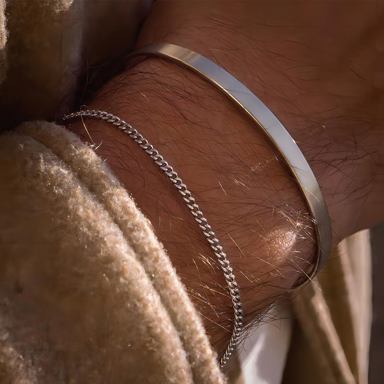 4 Pezzi Bracciale Da Uomo In Argento, Bracciali Uomo, Acciaio Inossidabile Bracciale Da Uomos Set per papà Fidanzato Marito Figlio